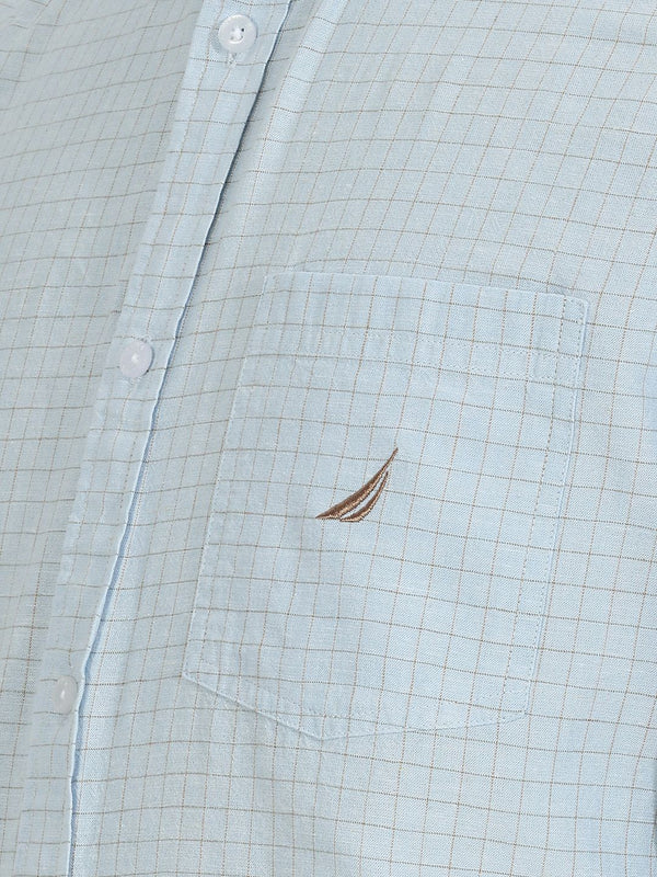Men's Long Sleeve Geometric Shirt - Light Blue