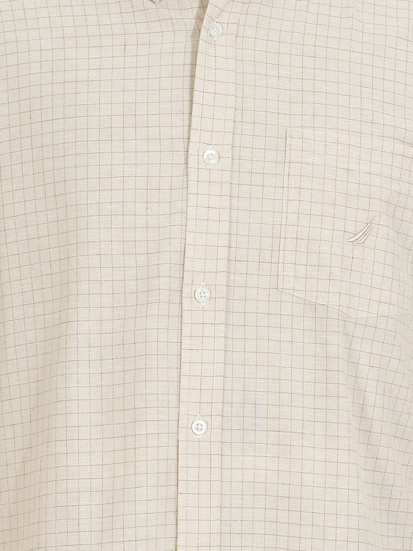Men's Long Sleeve Windowpane Shirt - Beige