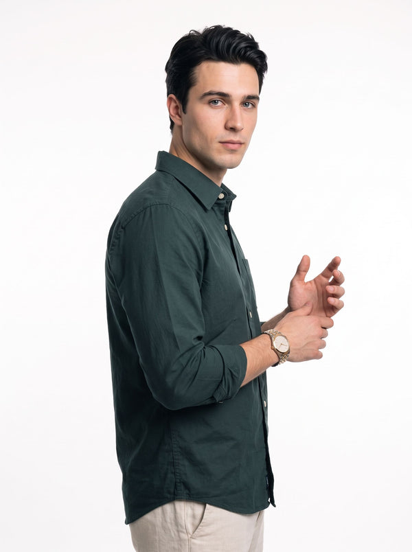 Men's Solid Long Sleeve Oxford Shirt - Dark Green