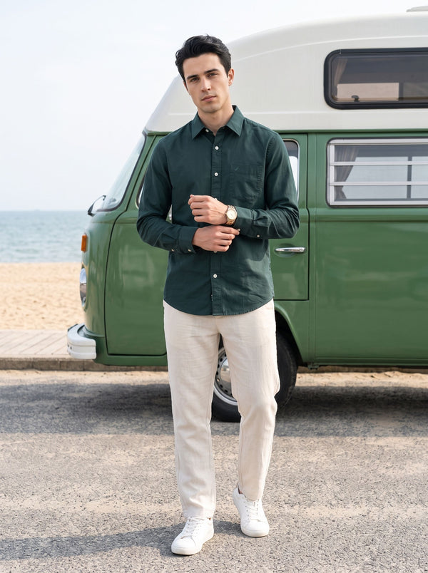 Men's Solid Long Sleeve Oxford Shirt - Dark Green