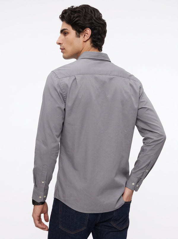 Men's Solid Long Sleeve Oxford Shirt - Light Grey