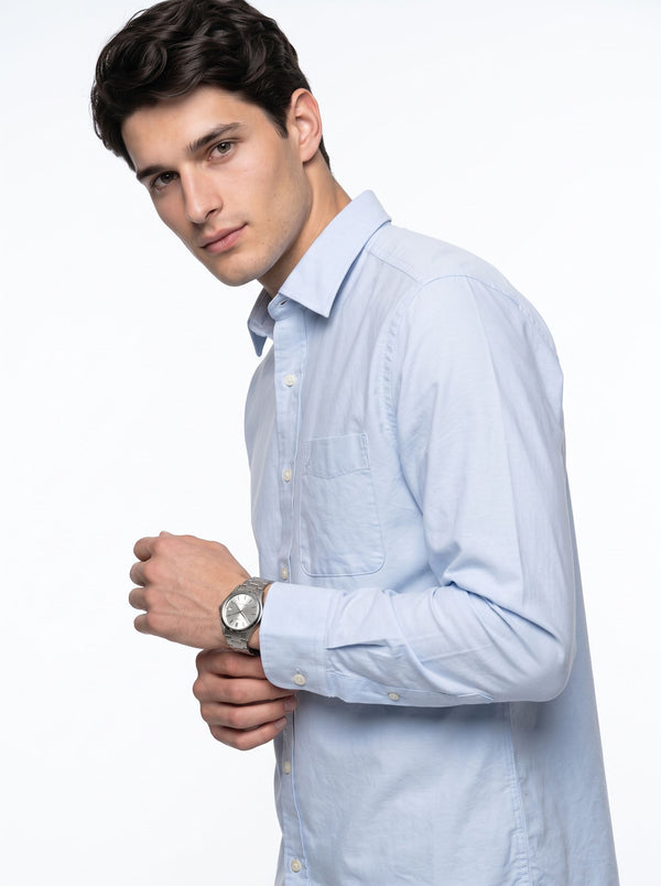 Men's Solid Long Sleeve Oxford Shirt - Light Blue