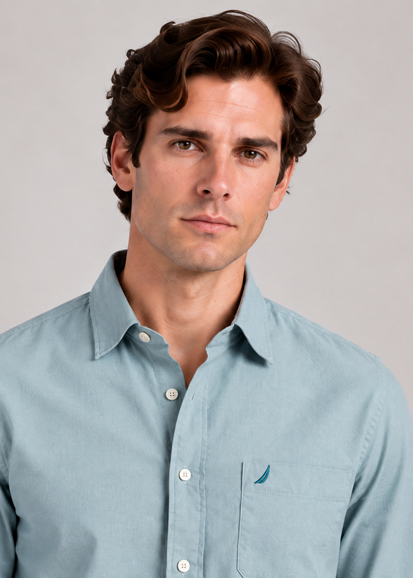 Men's Solid Long Sleeve Oxford Shirt-Light Green