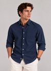 Men's Solid Long Sleeve Oxford Smart Casual Shirt-Navy