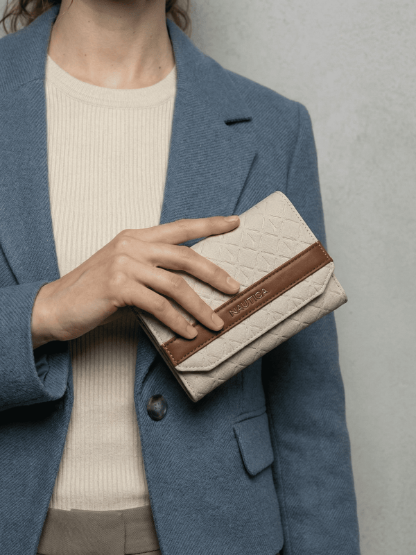 ANA Tri-Fold Monogram Wallet - BEIGE