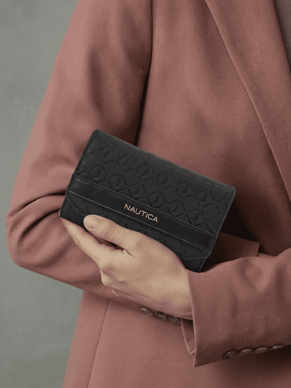 ANA Tri-Fold Monogram Wallet - BLACK