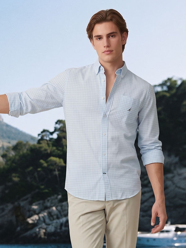 Men's Long Sleeve Geometric Shirt - Light Blue