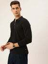 Nautica Men Polo Jet Black Regular Fit Long Sleeve Solid Polo T-Shirt