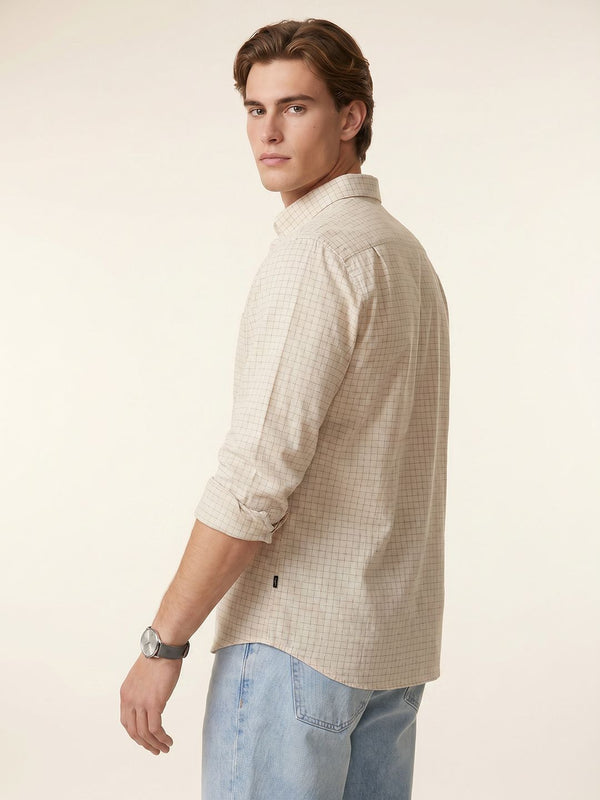 Men's Long Sleeve Windowpane Shirt - Beige