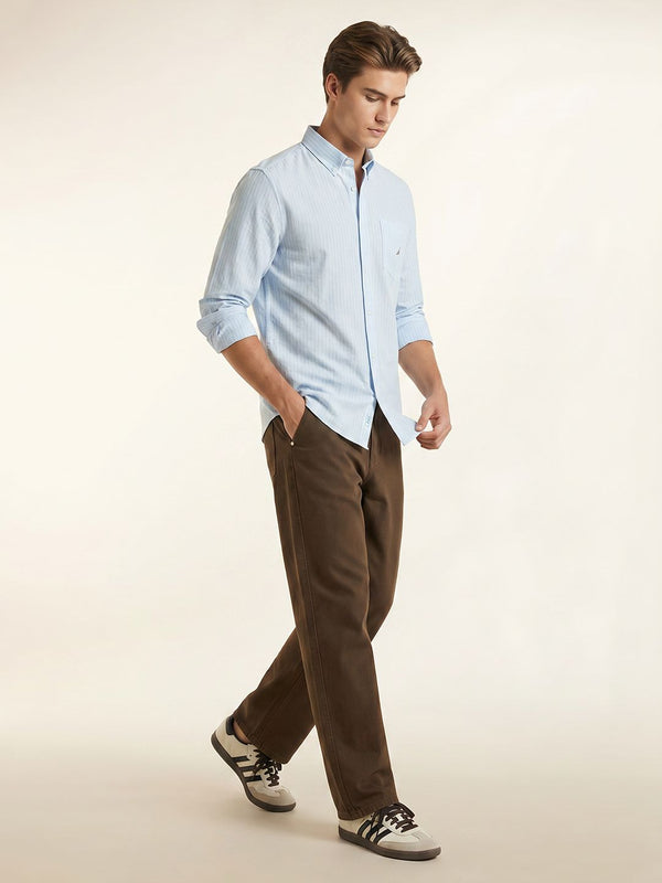 Men's Long Sleeve Striped Shirt - Light Blue