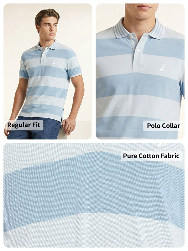 Men's Striped Polo T-Shirt - Light Blue