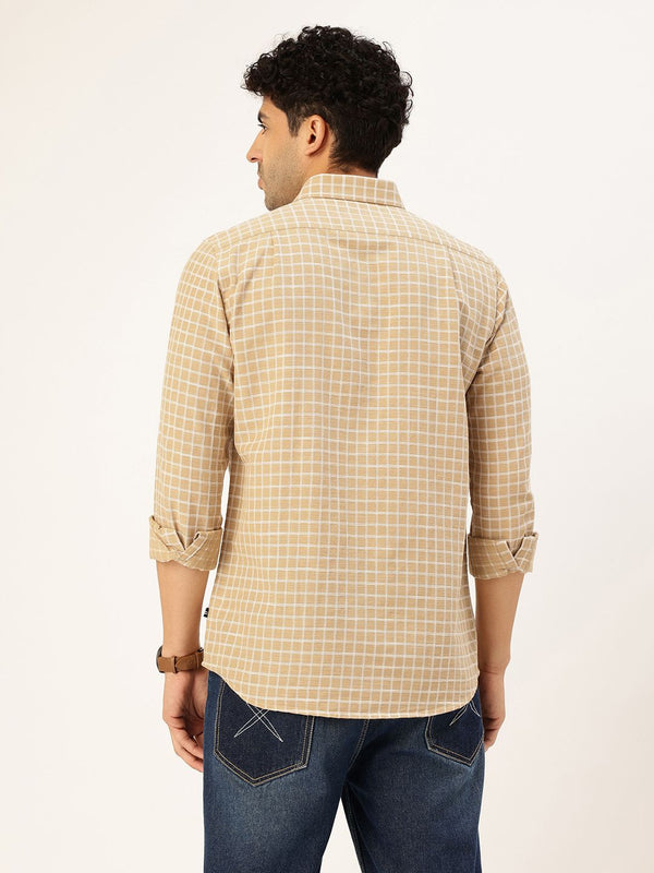 Men's Long Sleeve Geometric Shirt - Beige
