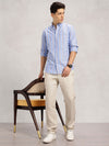 Men's Roll-Up Sleeve Striped Shirt - Light Blue