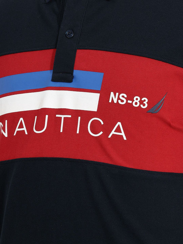 Men's Typography Polo T-Shirt - Navy
