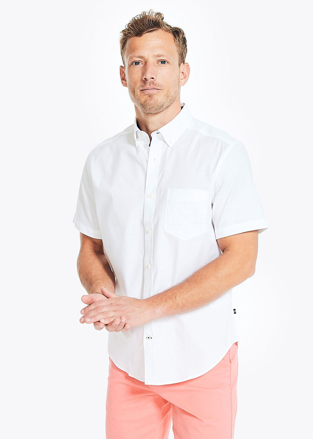 Short Sleeve Oxford White Solid Shirt
