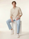 Men's Long Sleeve Windowpane Shirt - Beige