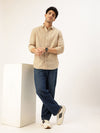 Men's Long Sleeve Geometric Shirt - Beige