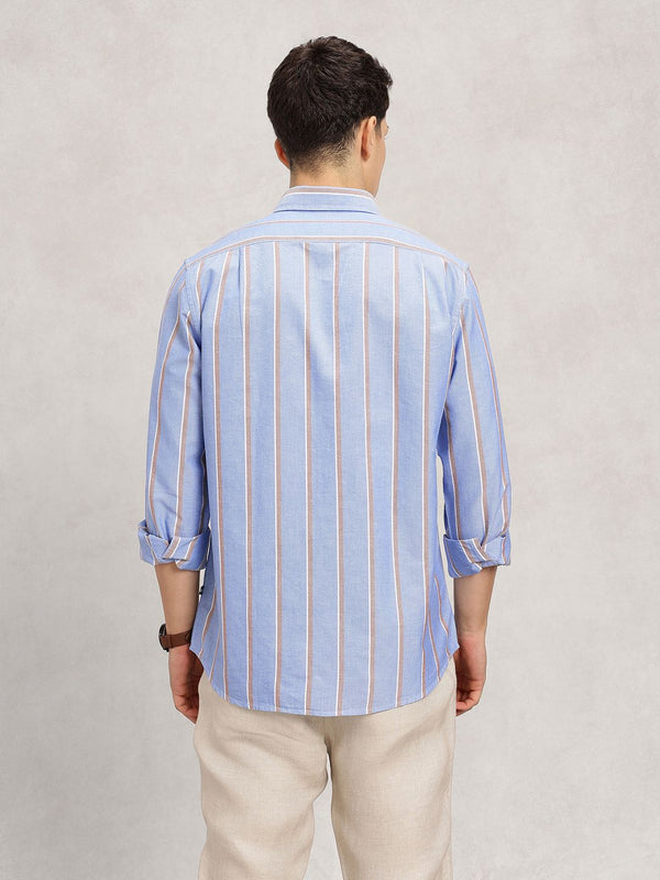 Men's Roll-Up Sleeve Striped Shirt - Light Blue