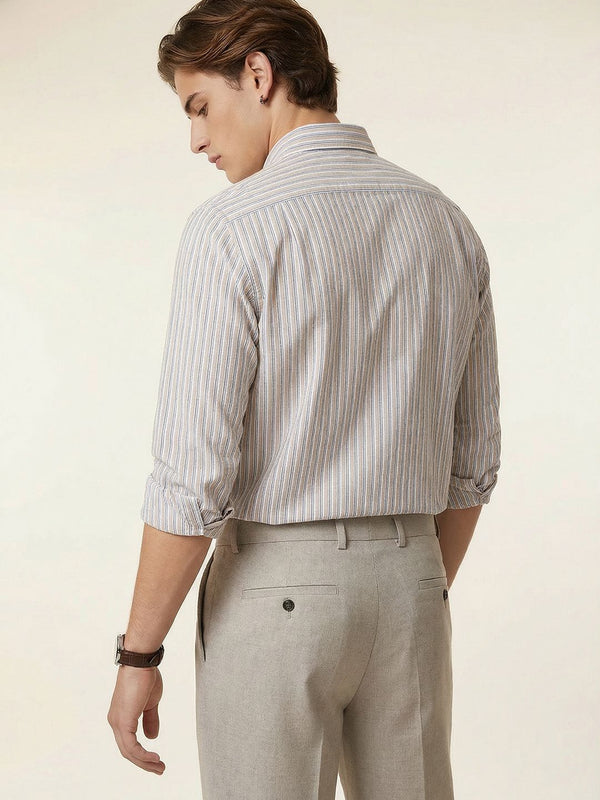 Men's Long Sleeve Striped Shirt - Beige