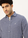 Men's Long Sleeve Windowpane Shirt - Navy
