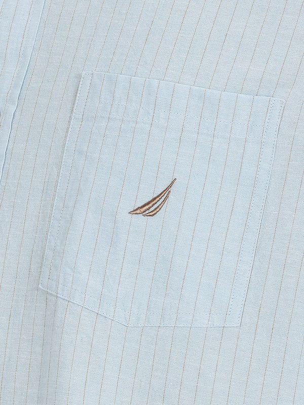 Men's Long Sleeve Striped Shirt - Light Blue