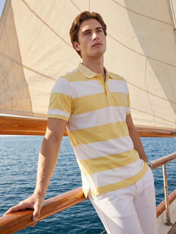 Men's Striped Polo T-Shirt - Yellow