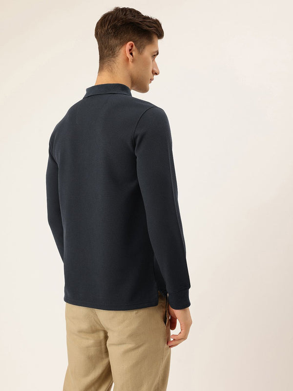 Nautica Men New Basics Navy Blue Regular Fit Long Sleeve Polo T-Shirt
