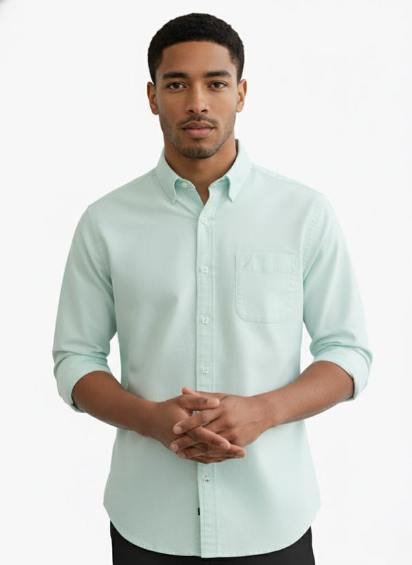 Men's Solid Long Sleeve Oxford Shirt-Mint