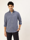 Men's Long Sleeve Windowpane Shirt - Navy