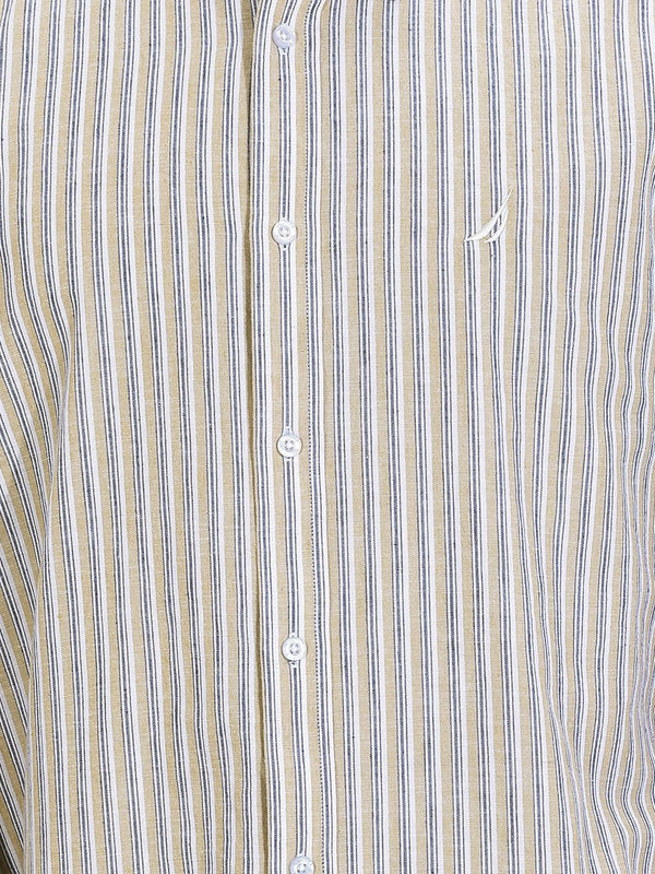 Men's Long Sleeve Striped Shirt - Beige
