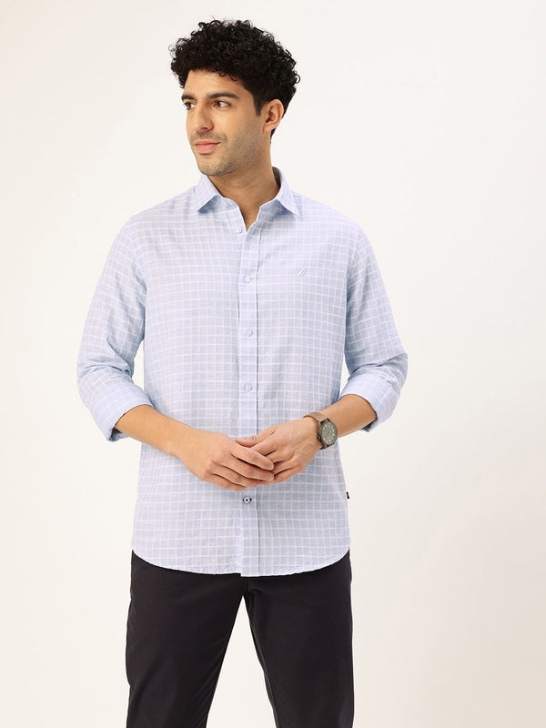 Men's Long Sleeve Windowpane Shirt - Blue