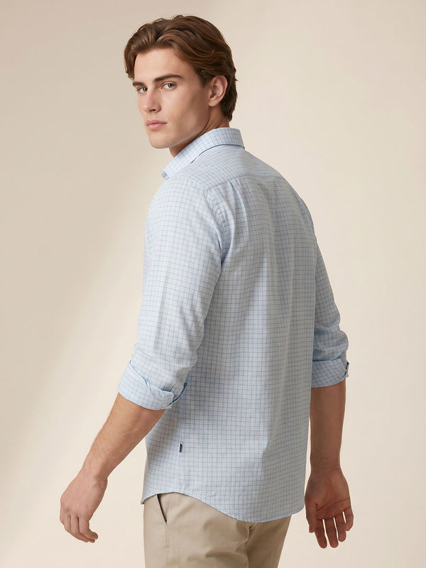 Men's Long Sleeve Geometric Shirt - Light Blue
