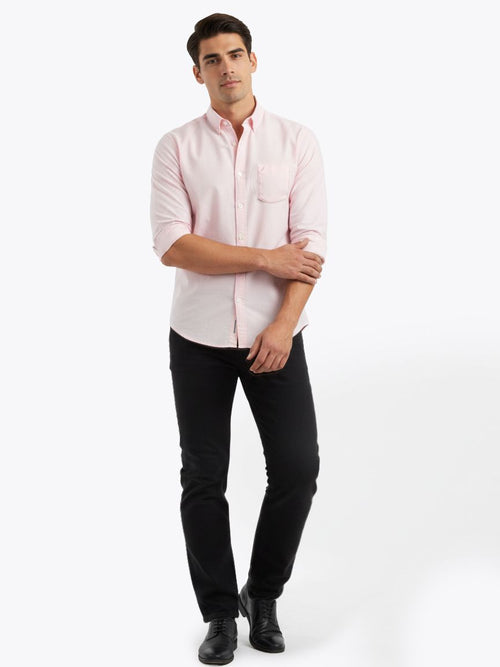 Men's Solid Long Sleeve Oxford Smart Casual  Shirt - Pink