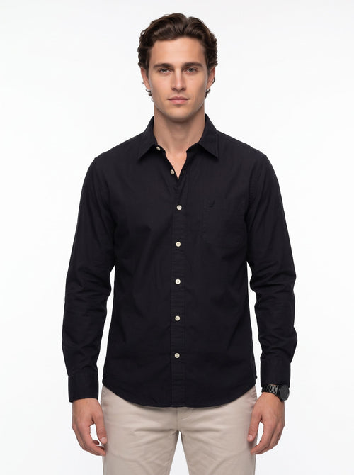 Men's Solid Long Sleeve Oxford Shirt - Black