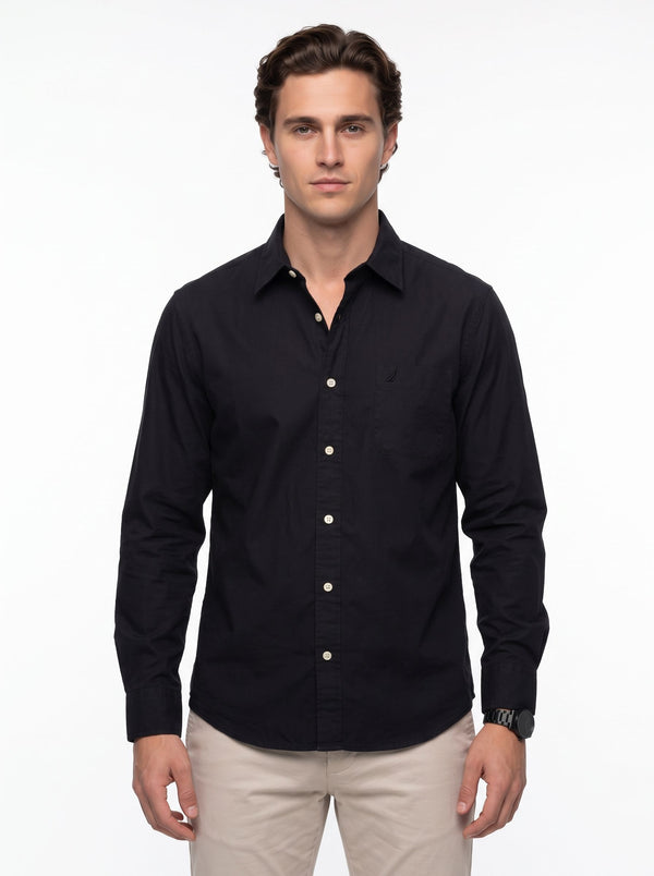 Men's Solid Long Sleeve Oxford Shirt - Black