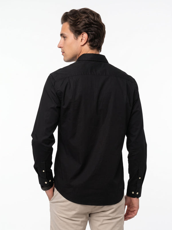 Men's Solid Long Sleeve Oxford Shirt - Black