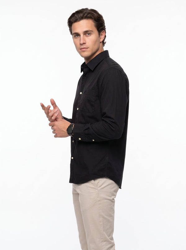 Men's Solid Long Sleeve Oxford Shirt - Black