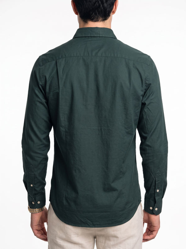 Men's Solid Long Sleeve Oxford Shirt - Dark Green