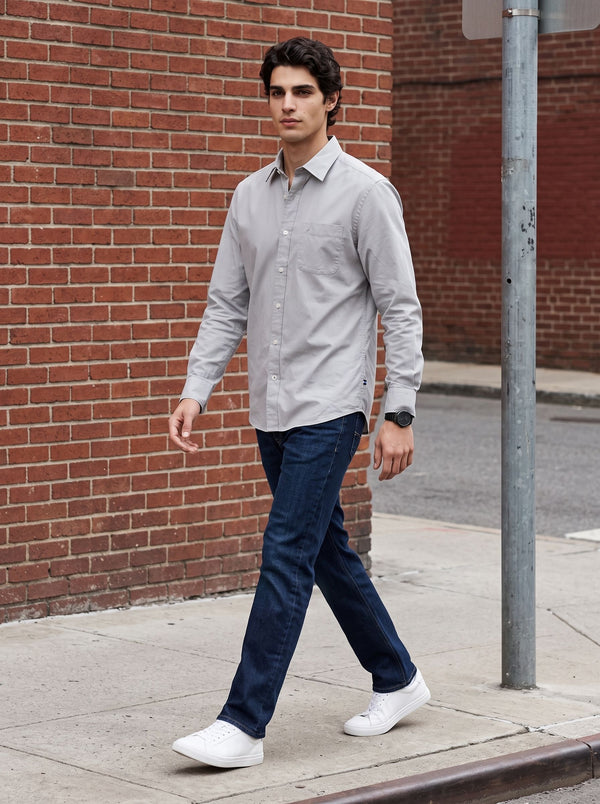 Men's Solid Long Sleeve Oxford Shirt - Light Grey