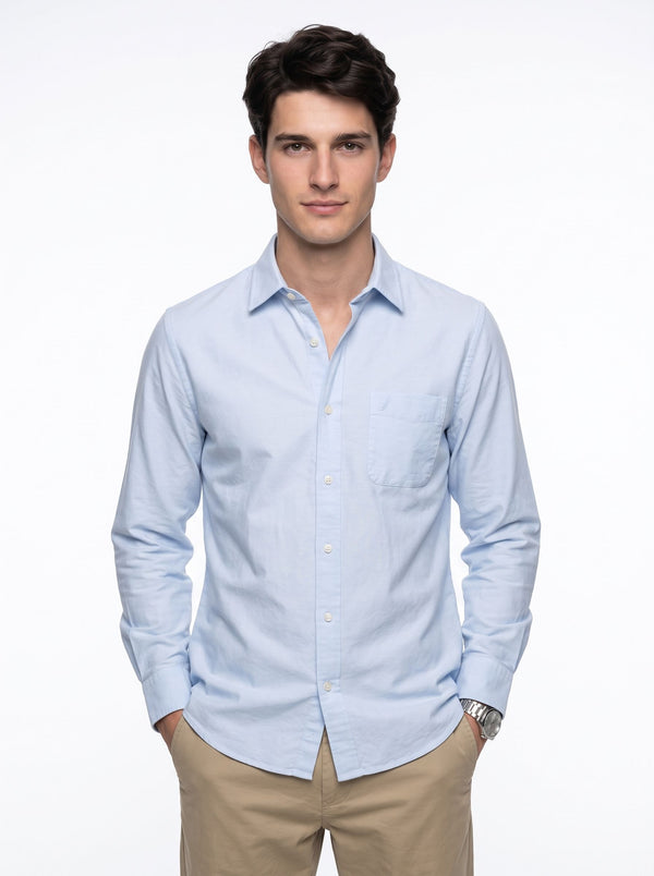 Men's Solid Long Sleeve Oxford Shirt - Light Blue