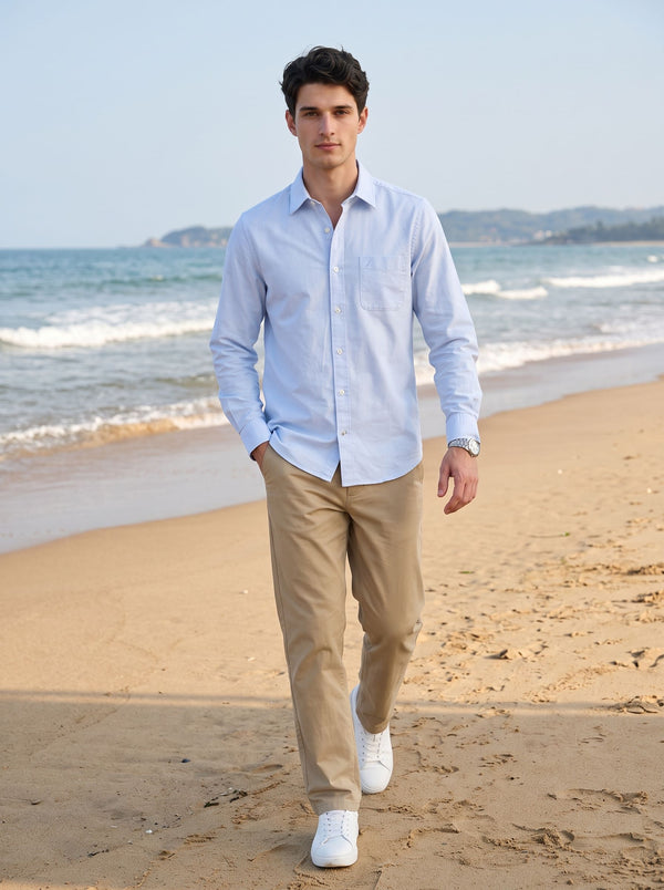 Men's Solid Long Sleeve Oxford Shirt - Light Blue