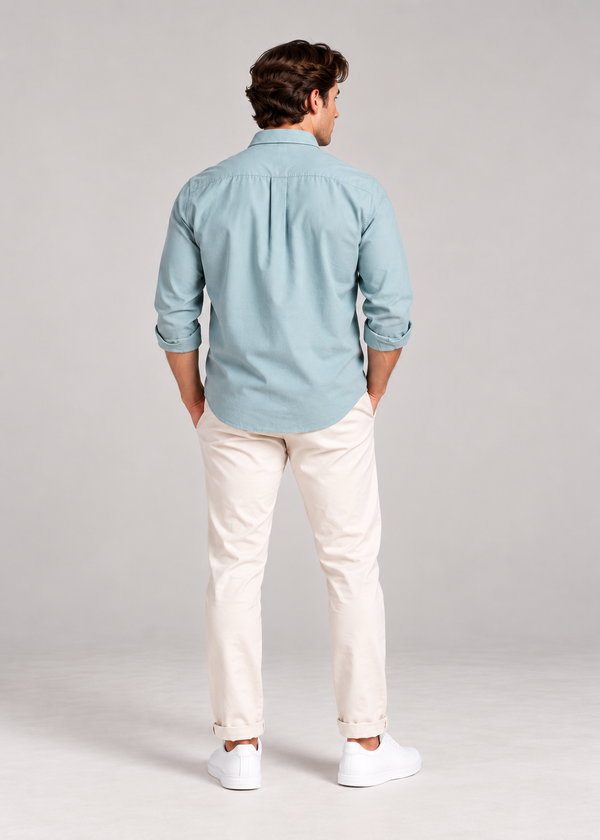 Men's Solid Long Sleeve Oxford Shirt-Light Green