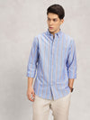 Men's Roll-Up Sleeve Striped Shirt - Light Blue