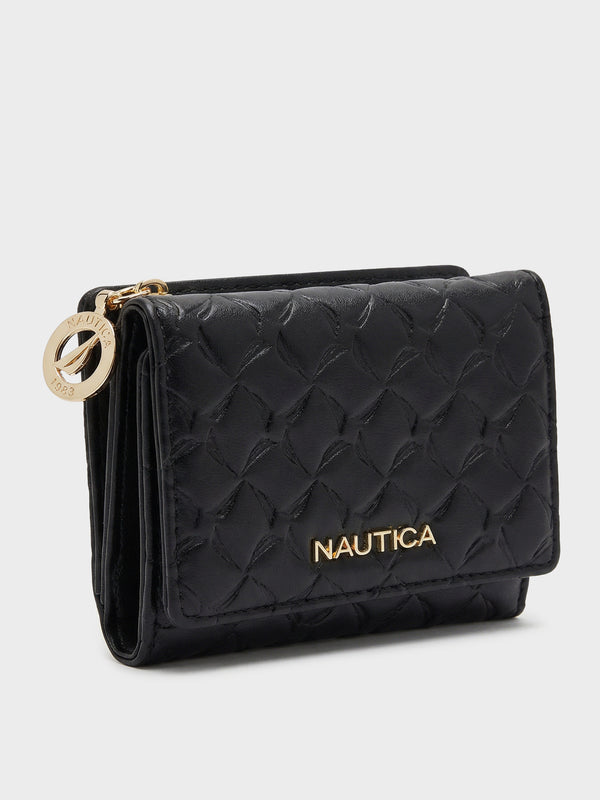 MARY Tri-Fold Monogram Wallet - BLACK