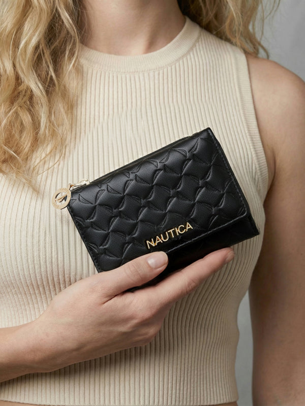 MARY Tri-Fold Monogram Wallet - BLACK