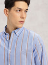 Men's Roll-Up Sleeve Striped Shirt - Light Blue
