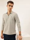 Nautica Men New Basics Light Grey Regular Fit Long Sleeve Polo Collar Self Design T-Shirt