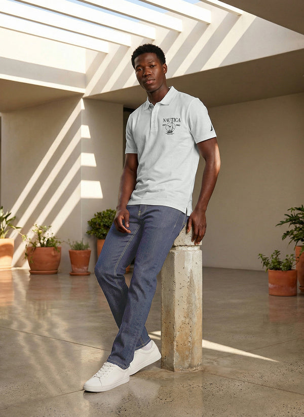 Men's Short Sleeve Graphic Printed Polo - White