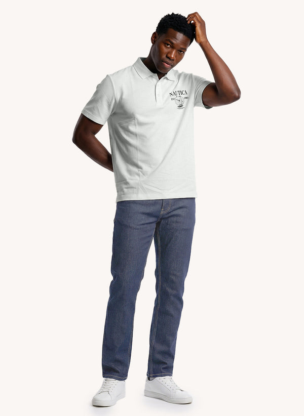 Men's Short Sleeve Graphic Printed Polo - White