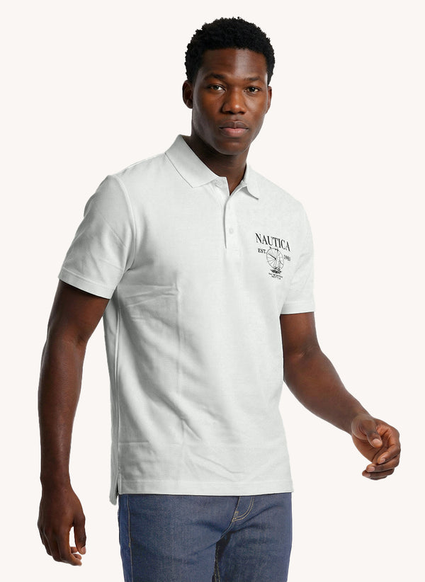 Men's Short Sleeve Graphic Printed Polo - White